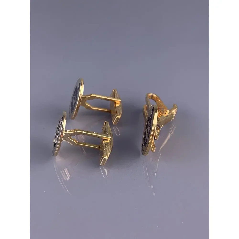 King Family Crest Cufflinks Tie Clip Gold Tone Knight Cross Escallop Vintage